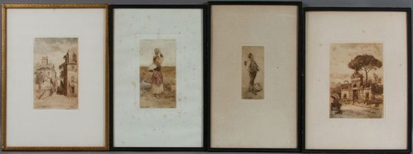 Luigi Olivetti, Four (4) Framed Engravings: Luigi Olivette, four (4) framed engravings, image 6 3/8" x 4 1/4", frames 13 1/2" x 10". Some foxing.