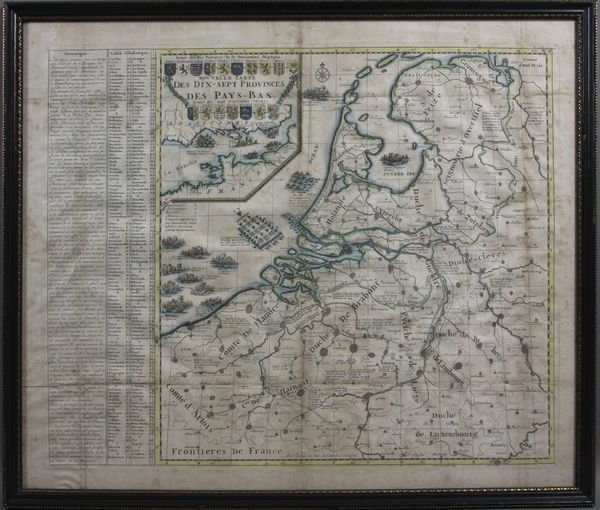 Hand-Colored Map,17 Provences of Pays-Bas: Hand-colored map of "Des Dix-Sept Provences des Pay-Bas", 20" x 24", sold by Goodspeeds of Boston.