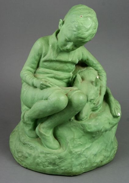 Bashka Paeff, Original Plaster of Child and Dog: Bashka Paeff (American), original plaster sculpture of child and dog, signed, 11"h. x 8 1/2"w. Minor nicks.