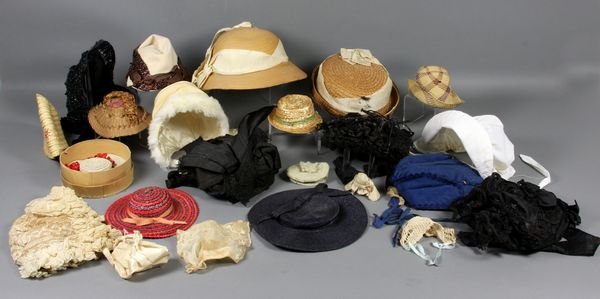 (2) Doll and Children's Hats, Some French Style: (20) doll and children's hats, some French styles, straws, bonnets.