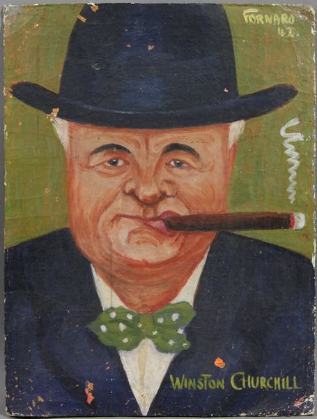Carlo De Fornaro, Winston Churchill Painting: Carlo De Fornaro (Italian, 1872-1949), Winston Churchill, painting on cardboard, 13" x 10", unframed, signed UR and dated 1942. Some paint loss.