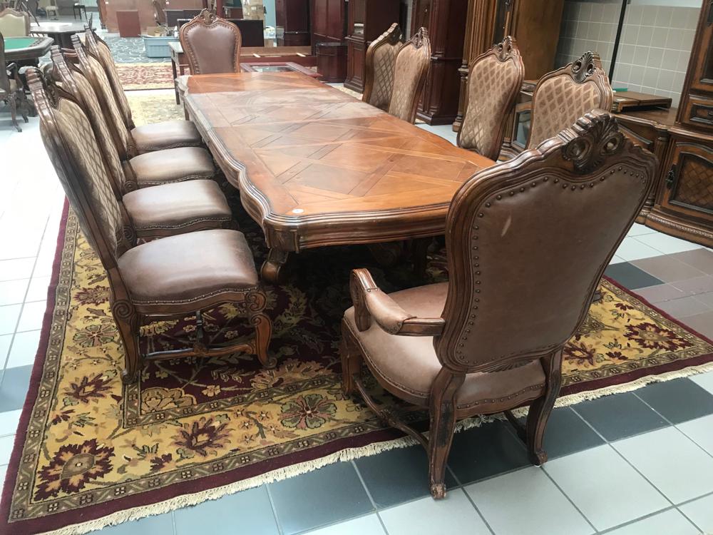 Rococo Style Carved Dining Chairs with Leather: Rococo Style Carved Dining Chairs with Leather Upholstery Set of 10 51x30x28" (2) ; 48x25x23"(8)
