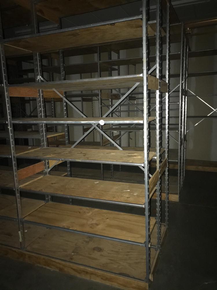 2 Storage Units: Lot of 2 Storage Units-Including Metal Racks and Drainage Sink Left 1