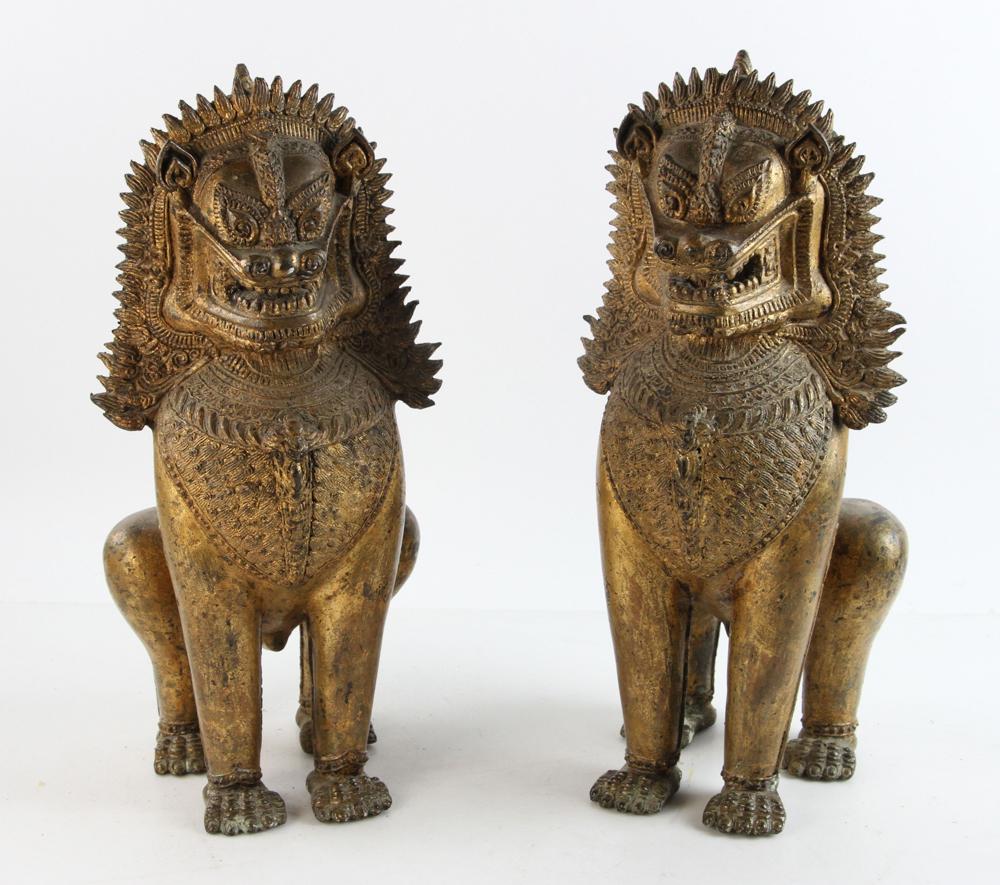 19th C Pair of Thailand Gilt Bronze Lions (1 of 12)