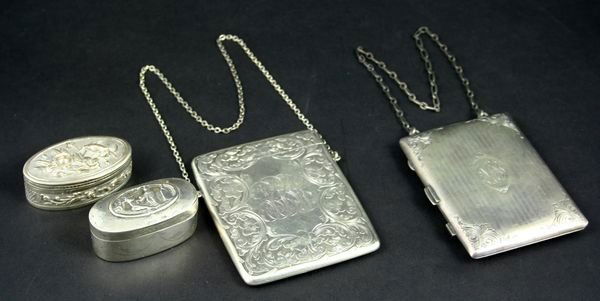 19th C. Silver & Sterling Card Cases, Pill Boxes: Assorted 19th Century silver and sterling card cases and pill boxes.