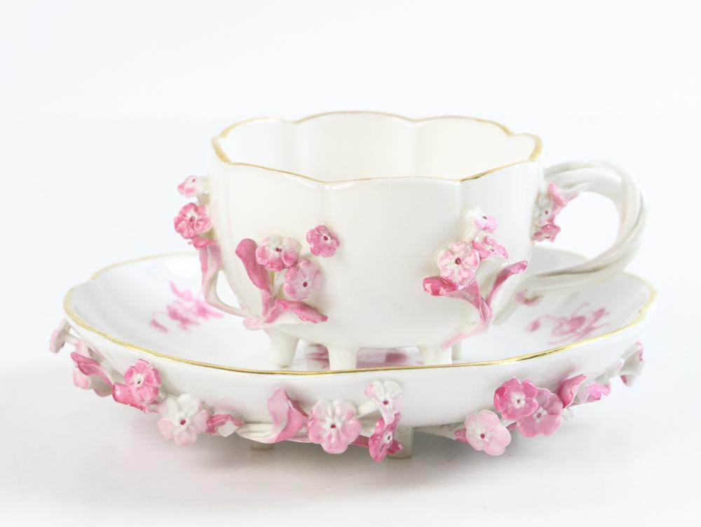 Early Meissen Pink Floral Cup and Saucer (1 of 9)