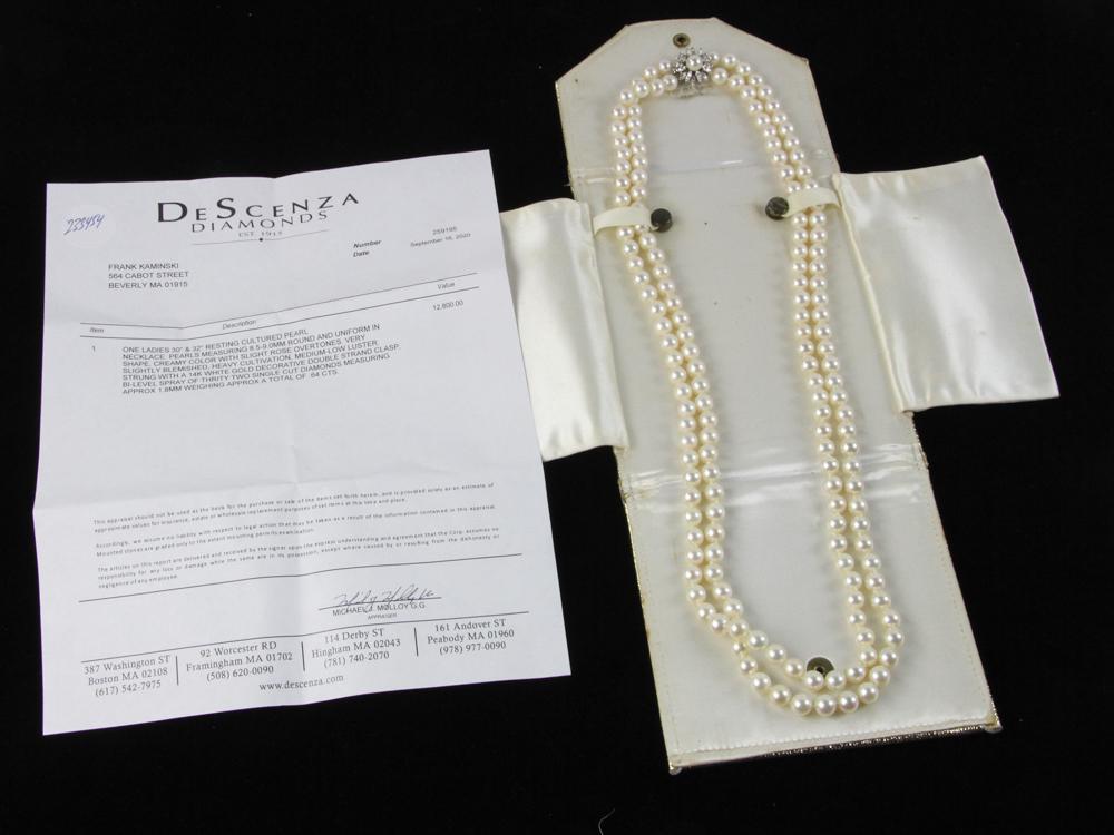 Ladies Cultured Pearl Necklace with Diamond Clasp (1 of 16)