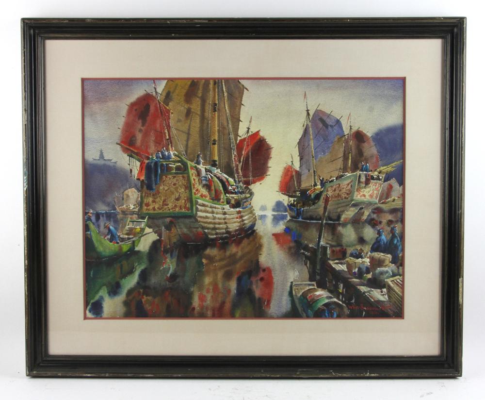 Arthur Edward Beaumont Watercolor, Xianggang Gang (1 of 7)