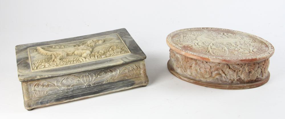Lot of 2 Carved Boxes with Raised Images (1 of 7)