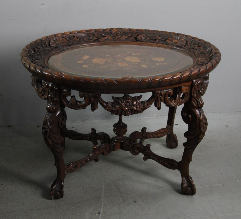 Rococo Carved Walnut Inlaid Table (1 of 7)
