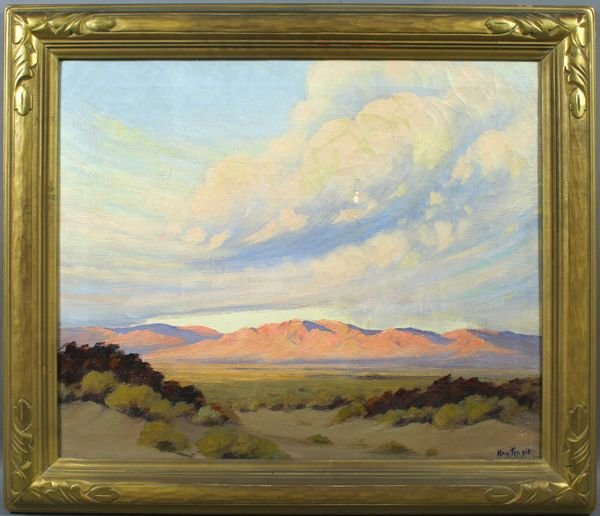 Signed Kay Teagle, Southwest Desert, o/c: Kay Teagle, 20th Century, Southwest desert, o/c, signed LR, 20" x 24", in original 25 1/2" x 29". Minor paint loss.