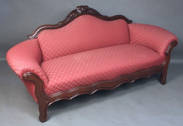 Victorian Walnut Loveseat with Carved Crest: Victorian walnut loveseat with carved crest, 33"h. x 71"l. x 26"d. Good condition.