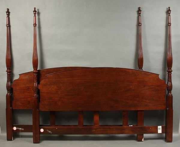 20th C. Sheraton Mahogany King Size Bed: 20th Century custom Sheraton Colonial mahogany king size bed, 75"h. x 78"l.