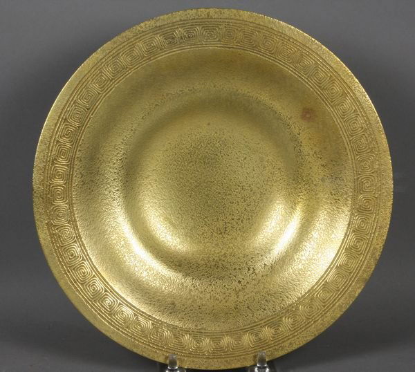 Tiffany Studios New York Bronze Bowl: Tiffany Studios, New York, bronze bowl with Greek border, 9" x 1 1/4".