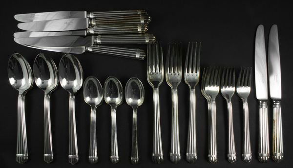 French Christofle Silverplated Flatware for (7): French Christofle silverplate flatware service for (7), thirty-five (35) pieces total.