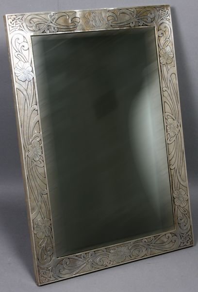 Mirror, Art Nouveau Frame by Black Starr Frost: Mirror in Art Nouveau sterling silver frame by Black, Starr & Frost, mirror 14 3/4" x 9 1/2"; frame 17 3/4" x 12 1/2", monogrammed.