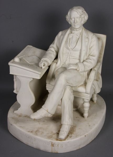 19th C. Parian Statue of Charles Sumner: 19th Century parian statue of Charles Sumner, 14" x 11" x 11". Age cracks in rear.