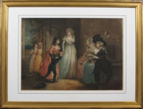HC Print After George Moreland, S.A. Edwards: Hancolored print after George Moreland, engraved by S.A. Edwards, 1900, 15 1/2" x 21 1/2", in frame 23" x 30 1/2".