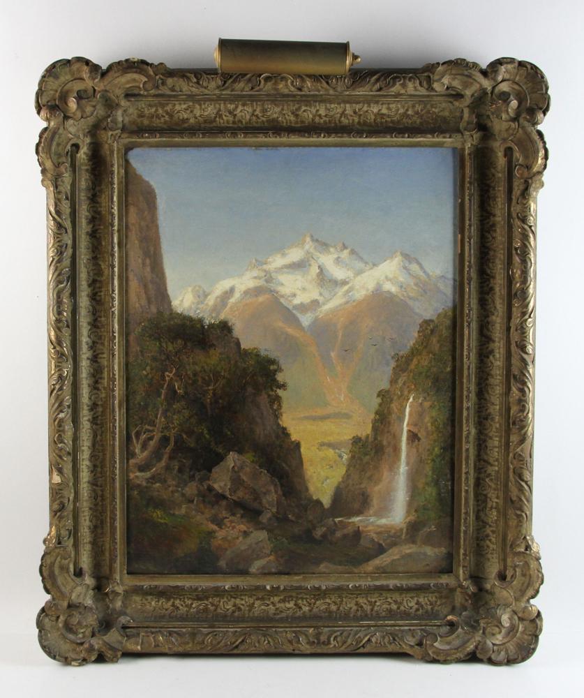 Henry A Ferguson, Landscape, Oil on Canvas: Henry A. Ferguson, Cyprus Valley/Chilean Andes, oil on canvas mounted on board, 24" x 19" image, 32" x 26" framed. Provenance: The estate of Rosalind Nadell Scheer, NY, NY.