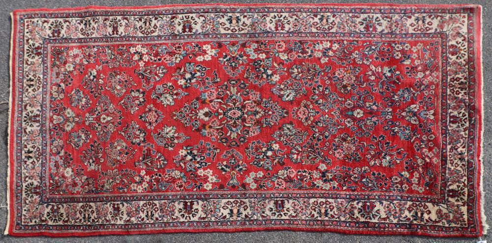 Semi Antique Persian Sarouk Rug: Semi-antique Persian Sarouk rug, 10' x 5'. Provenance: The estate of Rosalind Nadell Scheer, NY, NY.