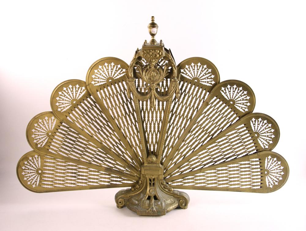 French Brass Fire Screen: French brass fire screen, 27" H. Provenance: West Palm Beach, Florida estate.