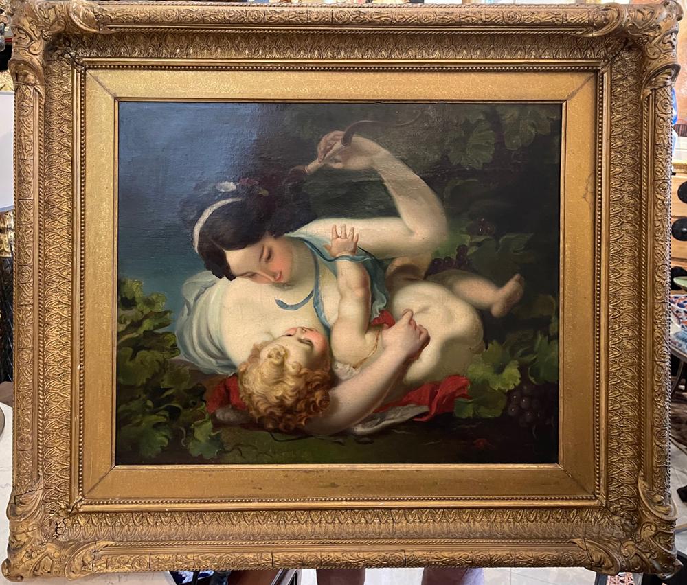 Attr to Francois Boucher, Mother and Child: Attributed to Francois Boucher (signed), "Mother and Child", oil on canvas, 19 1/2" x 23" view, 24" x 32". Provenance: Boca Raton, Florida estate.