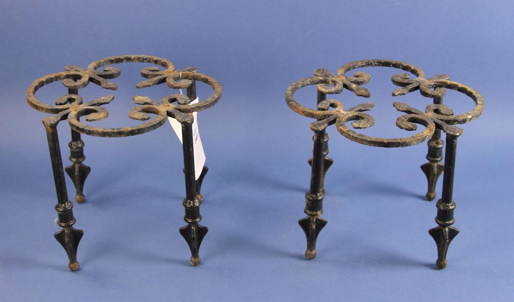 Pair of Iron Plant Trivets: Pair of black iron plant trivets. Provenance: Newburyport, Massachusetts estate.