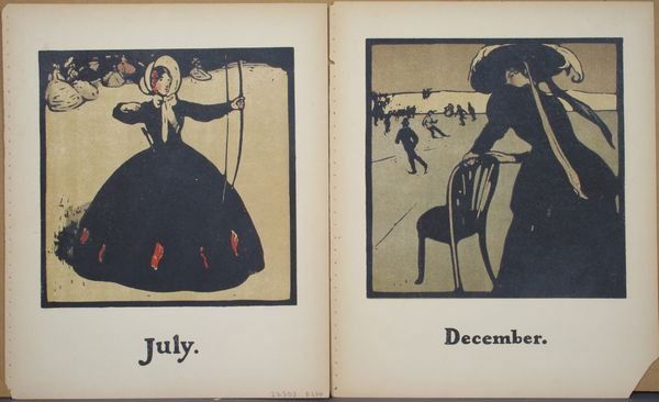 2 Woodblocks, William Nicholson (1898).: Lot of 2, July & December, woodblock by William Nicholson (1898) 12 x 10, unframed. Good condition.