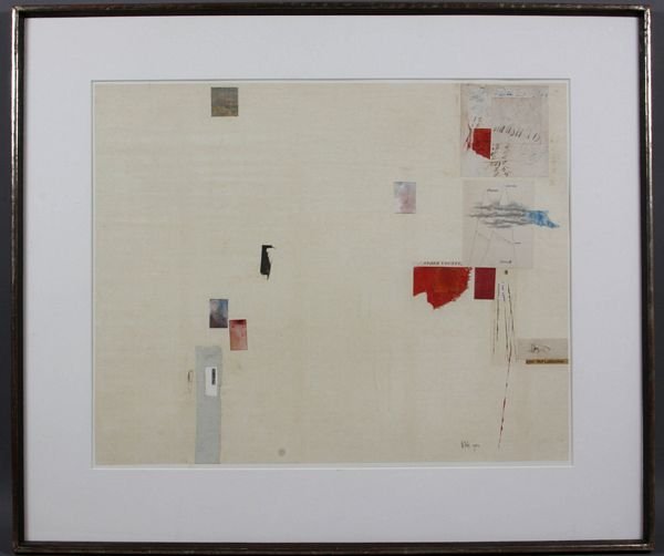 William Dole, "Geodesy", Collage & Watercolor: William Dole, "Geodesy", collage and watercolor, signed and dated LR, labeled Toby Moses LA California, 13" x 16 1/4", in frame 18 1/2" x 22". Good condition.