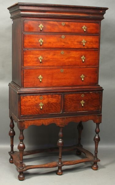 18th Century William and Mary Pine Highboy: 18th Century William and Mary pine highboy, 67 1/2"h. x 37"w. x 20"d.