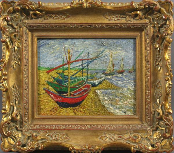 20th C. European School, Beach Scene, o/panel: Late 20th Century European School, beach scene, oil on panel, unsigned, image 8" x 9 3/4", in frame 14" x 16". Good condition.