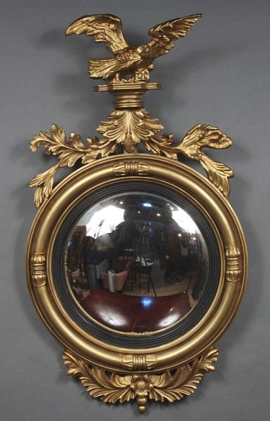 19th Century Federal Convex Eagle Mirror: 19th Century Federal convex eagle mirror, 41"h. x 23"w.