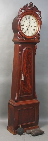 19th C. English Grandfather Clock: 19th Century English mahogany grandfather clock marked John Marshall Glasgow, 81"h. x 19"w. x 9"d.