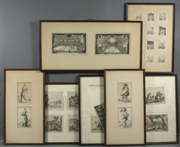 (28) 18/19th C. Jacques Collet Engravings: Jacques Collet (French, 17th Century), group of twenty-eight (28) 18th/19th Century engravings in six (6) frames, largest frame 38 1/2" x 17 1/2". Some foxing.