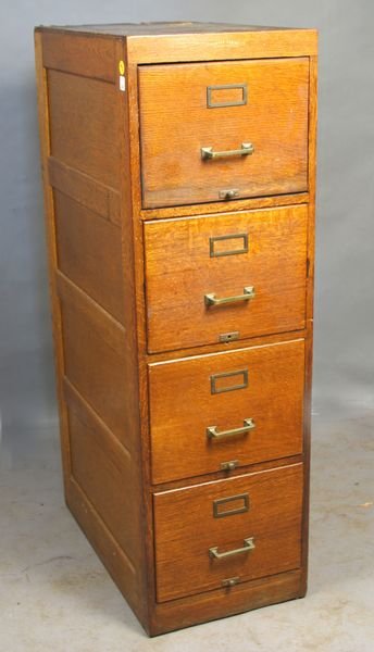 Oak 4-Drawer File Cabinet Stenciled Wabash: Oak four-drawer file cabinet stenciled The Wabash Company.