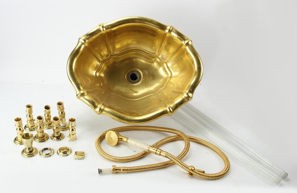 Sheryl Wagner Sink with Faucets: Sheryl Wagner sink with faucets, soap, and shower attachments. Provenance: Palm Beach, FL.
