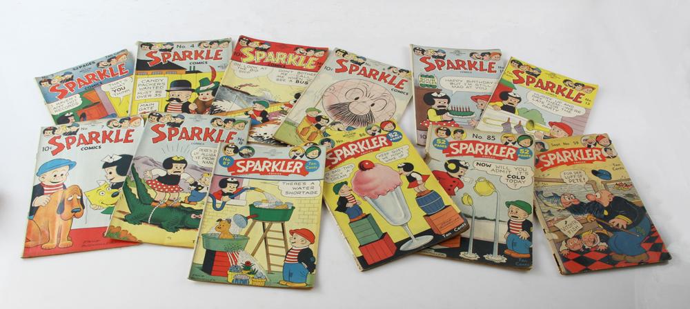 Collection of Vintage Comic Books: Collection of vintage comic books: Sparkle comics numbers 3,4,5,6,7,9,11,13,59,85,86,87,88,89,91,92, Mitzi 1, Junie 3, Nancy 71, Fretz Ritz 9, Little Luke, The Captain and the kids 5,6, Topper 6, Supe