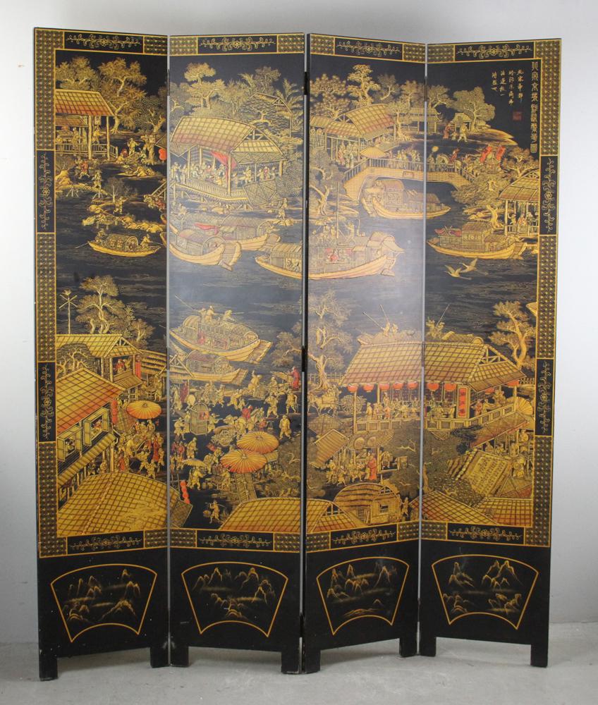 Chinese 6 Panel Folding Screen: Chinese 6 panel folding screen, 86" x 72".