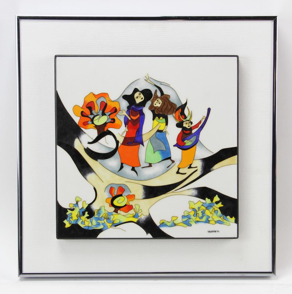 Joseph Trippetti, Music Way, Silver Cloisonne Enamel: Joseph Trippetti, "Music Way", silver cloisonne enamel, 12" x 12" view and framed 17" x 17". Provenance: Estate of Carol Z. Stone.