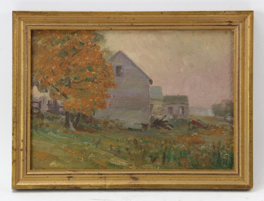 Walter Dean Painting: Walter Dean, Essex county landscape, oil on board, 7.5" H x 11" W x 9.5" H x 13" W, Provenance: Goldman Estate, Marblehead, MA.