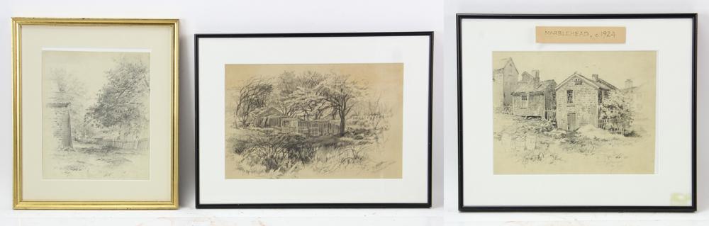 Lot of 3 Eric Pape Lithographs: Lot of (3) to include: Eric Pape, Lithographs of Old Marblehead, signed in pencil 17" H x 15" W framed and 14" H x 17" W and 15.5" H x 21.5" W, Provenance: Goldman Estate, Marblehead, MA.