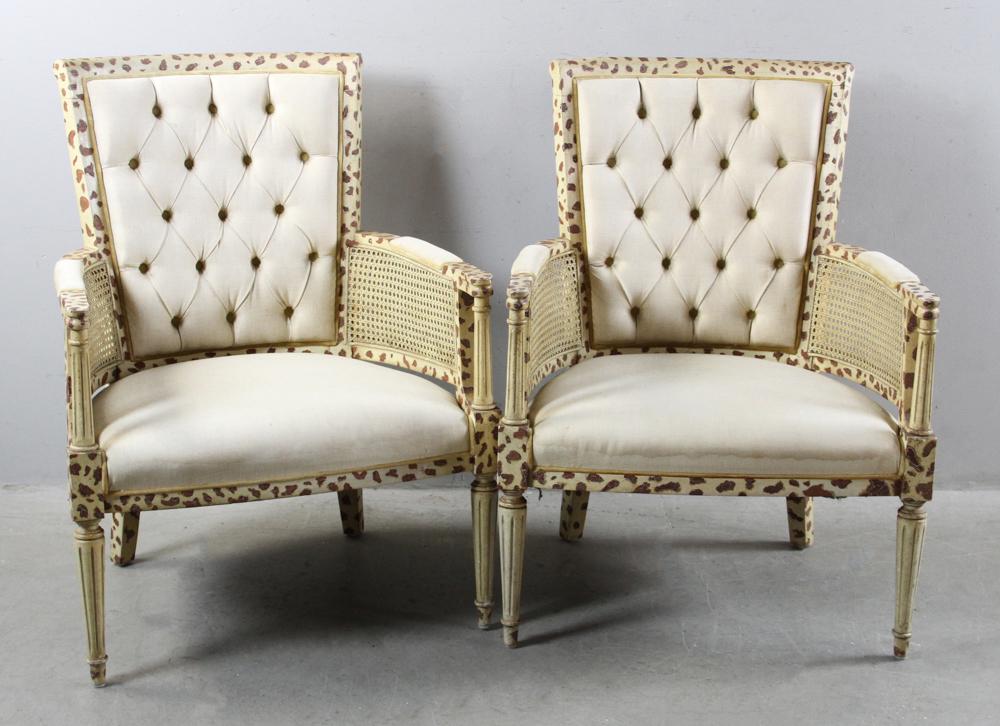 Pair of English Regency Style Paint Decorated Armchairs: Pair of English Regency-style paint-decorated armchairs.