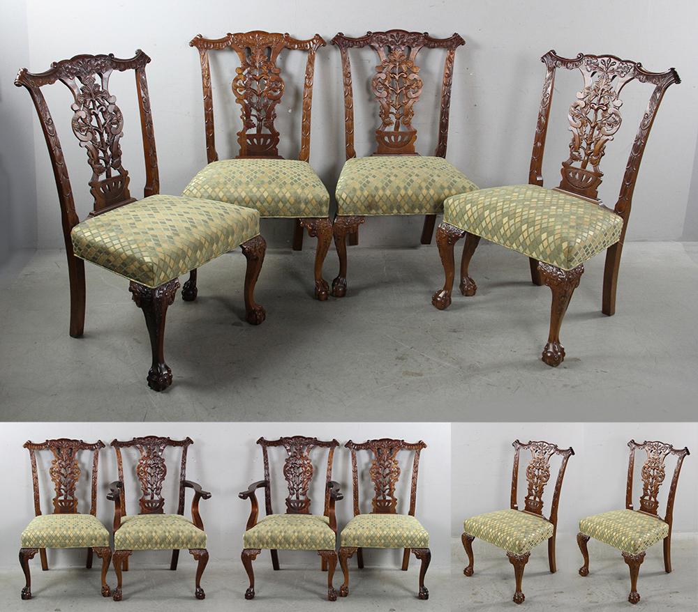 Custom Chippendale Solid Mahogany Dining Chairs Set 10: Custom Chippendale solid mahogany dining chairs, set of (10).