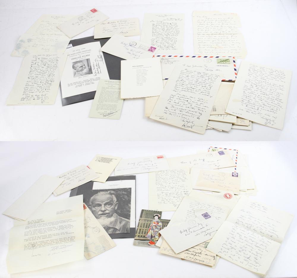 Rex Stout and Vincent Starrett Ephemera: Lot of (2): Autographs of Rex Stout (1886-1975), noted mystery writer of Nero Wolfe novels with photographs and letters; a collection of letters, autographs, memorabilia of Vincent Starrett (1886-1974