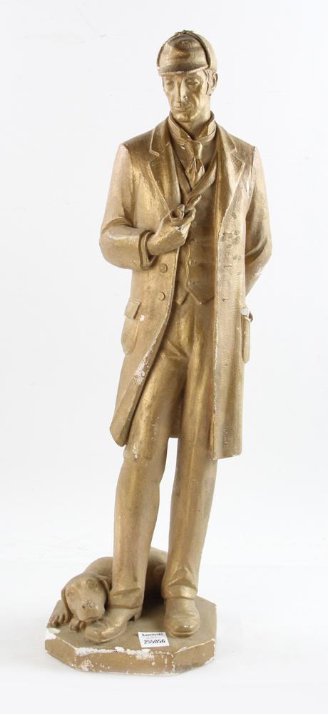 Sherlock Holmes Statue and Collection of Ephemera: A large statue of Sherlock Holmes, chalkware, 22" H together with a box ephemera collection referencing Sherlock Holmes to include: 30 to 35 items from the secretary of the Bakers Street Irregulars Sh