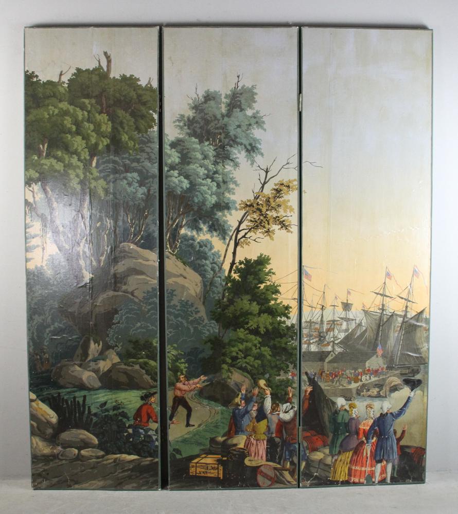 Zuber 3-Panel Screen: Zuber, three-panel screen. 84" x 72" x 1 1/2". Provenance: From the estate of Gregory and Katherine Sullivan of Dover, MA.