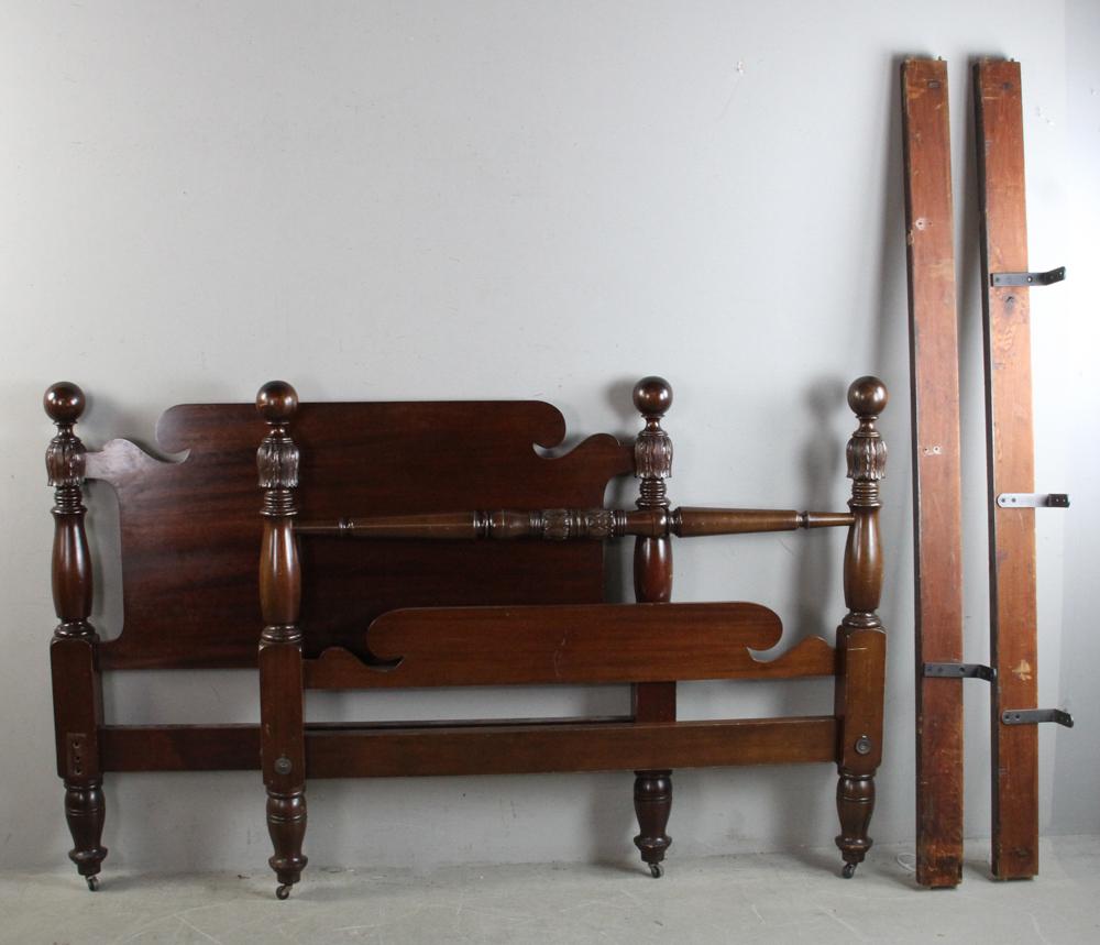 Ball Top Four Post 3/4 Mahogany Bed: Ball Top four post 3/4 mahogany full-size bed. Provenance: From the estate of Gregory and Katherine Sullivan of Dover, MA.