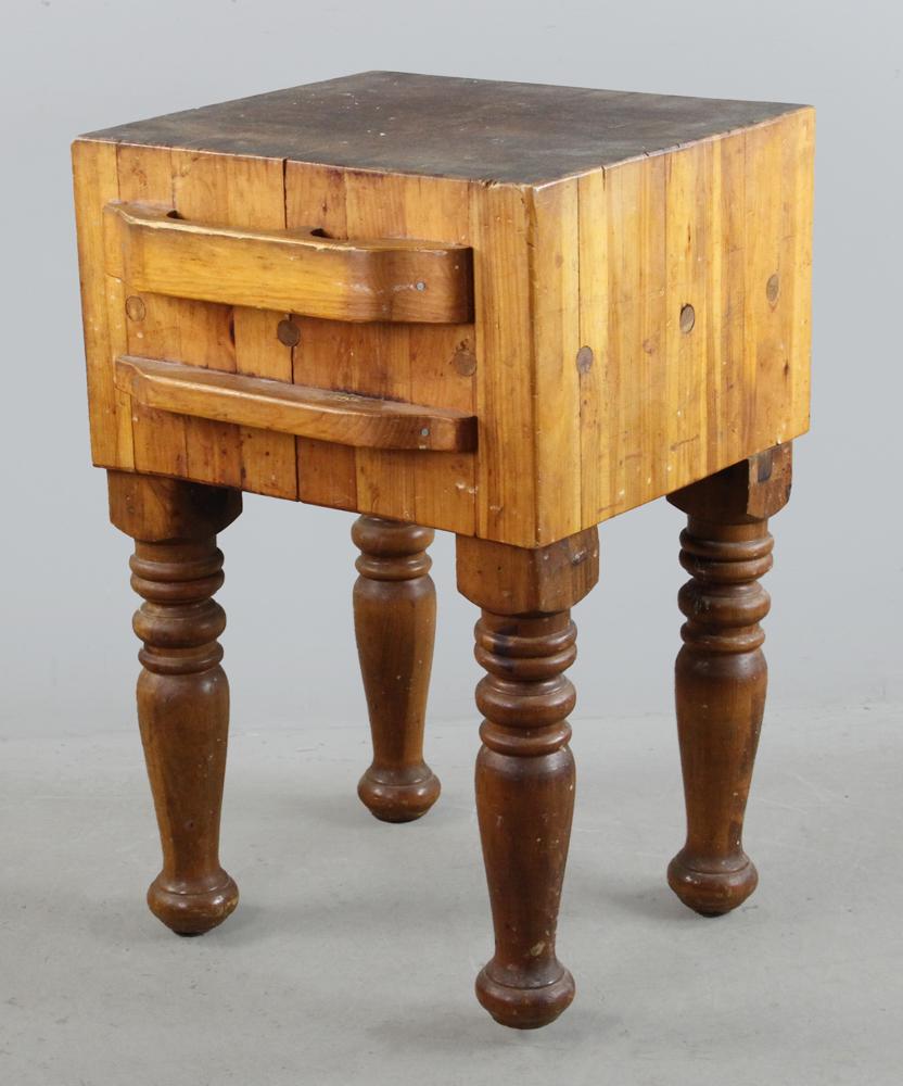 Maple Butchers Block: A maple butcher's block. Provenance: From the estate of Gregory and Katherine Sullivan of Dover, MA.