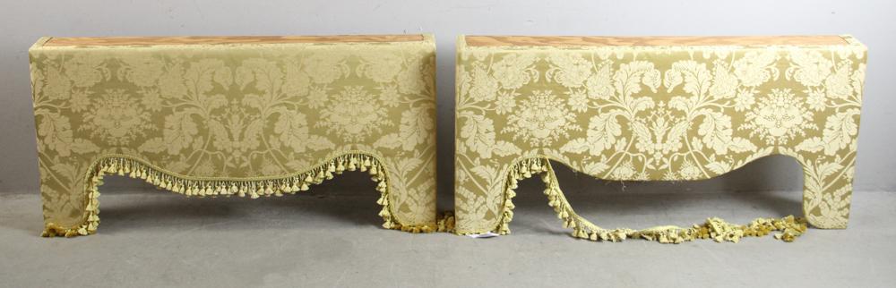 Pair of Curtain Valance: Pair of curtain valance- gold Damask. Provenance: From the estate of Gregory and Katherine Sullivan of Dover, MA.