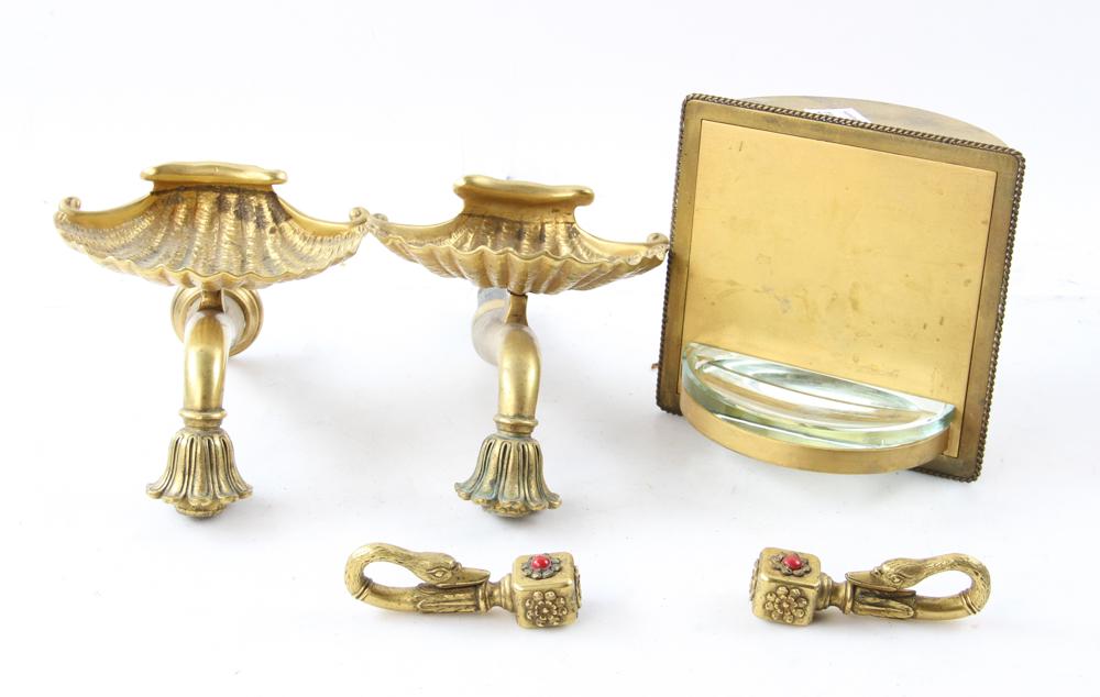 Five-Piece Set of Gold Bathroom Fixtures: Five-piece set of gold bathroom fixtures. Provenance: From the estate of Gregory and Katherine Sullivan of Dover, MA.